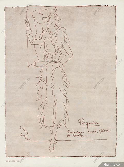 Paquin 1937 Lainage noir garni de singe, Robert Polack