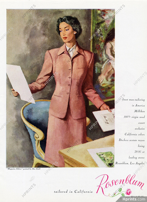 Rosenblum (Couture) 1945, "Magazine Editor" painted by Ben Stahl, Suit