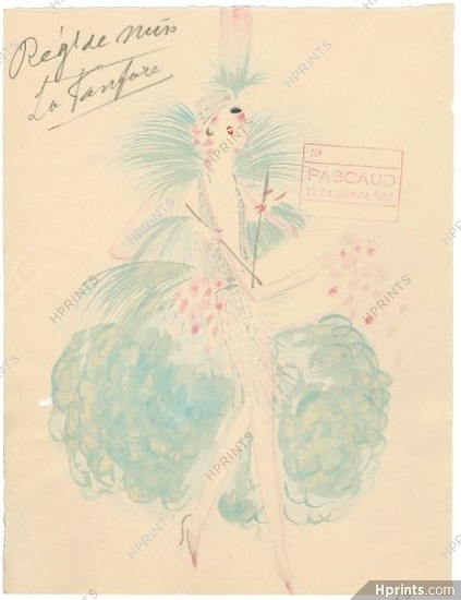 Dany 1930s, "La Fanfare", Original Costume Design, Gouache, The Brass Band, Folies Bergère, Chorus Girl