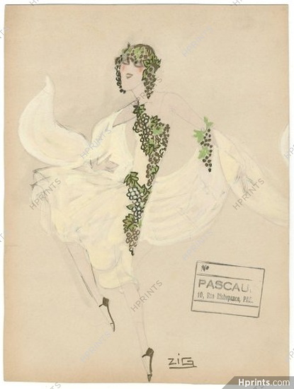 ZIG 1930s, "Grapes Dress", Original Costume Design, Gouache, Dancer