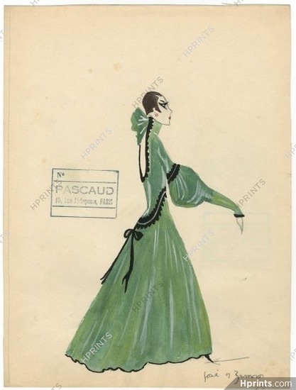 José De Zamora 1920s, Original Costume Design, Gouache, Evening Dress