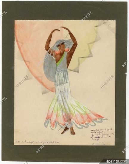 Cécile Baillot-Jourdan 1920s Original Costume Design, Gouache, "Danse du Printemps", Russian Ballet