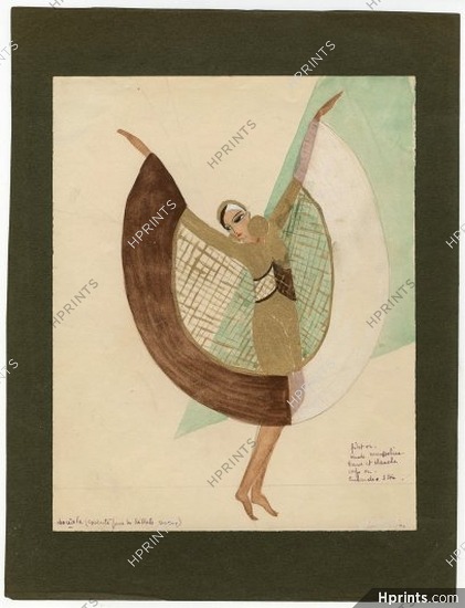 Cécile Baillot-Jourdan 1920s Original Costume Design, Gouache, "Boréale", Russian Ballet