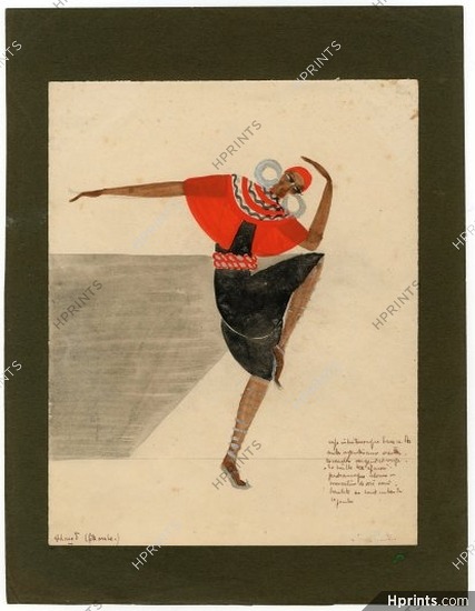 Cécile Baillot-Jourdan 1920s Original Costume Design, Gouache, "Ahmed" (Fête Arabe) Russian Ballet