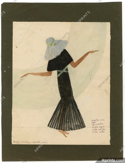 Cécile Baillot-Jourdan 1920s Original Costume Design, Gouache, "Phébée", Russian Ballet
