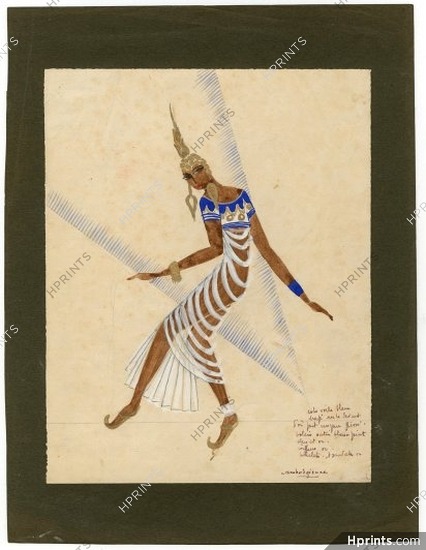 Cécile Baillot-Jourdan 1920s Original Costume Design, Gouache, "Cambodgienne", Russian Ballet, Cambodian