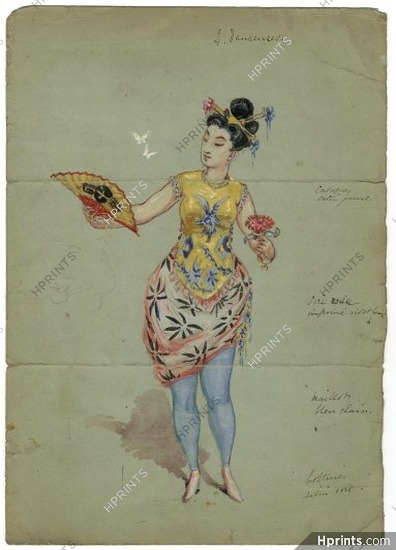 Le Nouvel Aladin 1871 Original Costume Design, Gouache, "Danseuses", Japanese