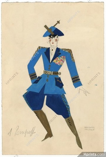 Edouard Halouze 1920s, Original Costume Design, "Pompoff", Russian