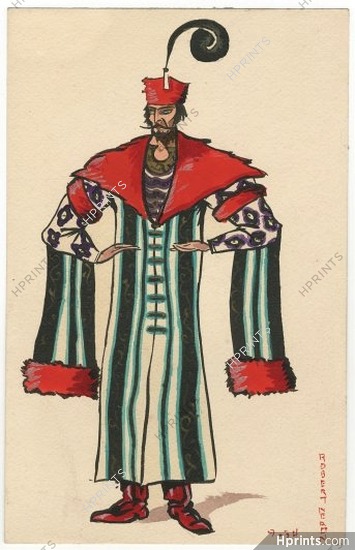 Robert Neron 1934 Original Costume Design, Gouache, Chinese