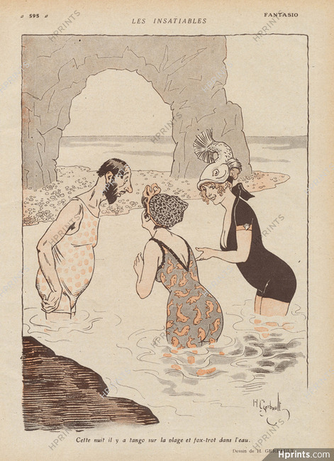 Gerbault 1919 ''Les Insatiables'' bathing beauty, Etretat
