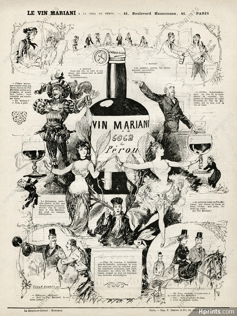 Mariani (Wine) 1880 Vin à la Coca du Pérou, Wine coca in Peru, Yves K. Barret