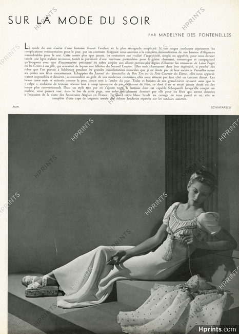Schiaparelli 1938 Evening Dress, Sandales, Lace Embroidery, Photo Anzon