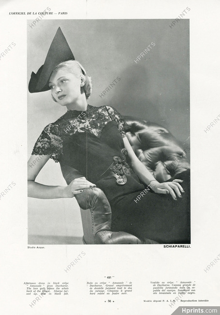 Schiaparelli 1937 Afternoon Black dress, Lace, Ducharne, Photo Anzon