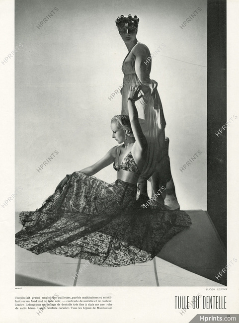 Lucien Lelong 1937 Evening Gown, Lace Embroidery, Photo Horst