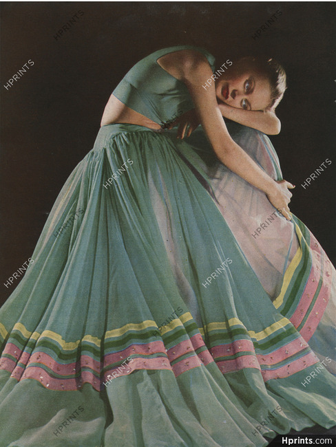 Grès (Germaine Krebs) 1947 Mousseline Turquoise, Evening Gown, Fashion Photography