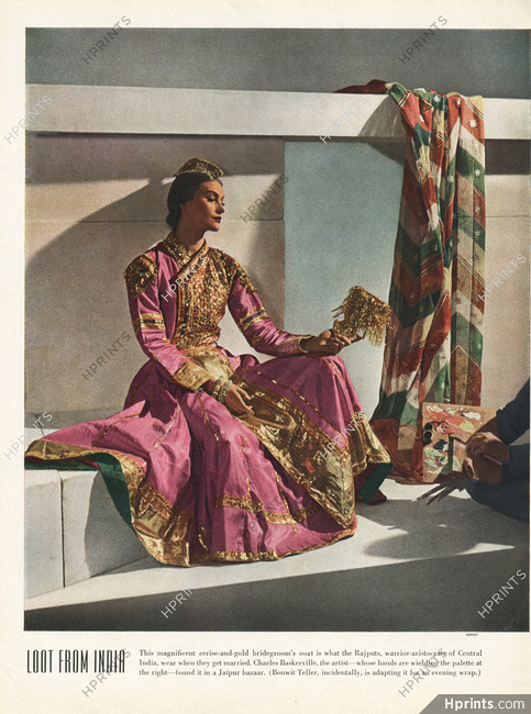 Bonwit Teller 1937 Charles Baskerville, Cerise-and-gold coat, Indian Style, Photo Horst