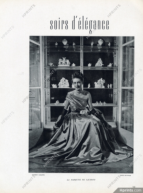 Lucien Lelong 1946 Marquise de Caumont, "Soirs d'élégance" Photo Willy Maywald