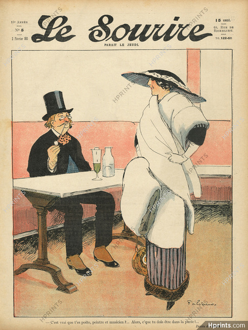 Fabien Fabiano 1911 "Au Bistrot" Elegant Parisienne