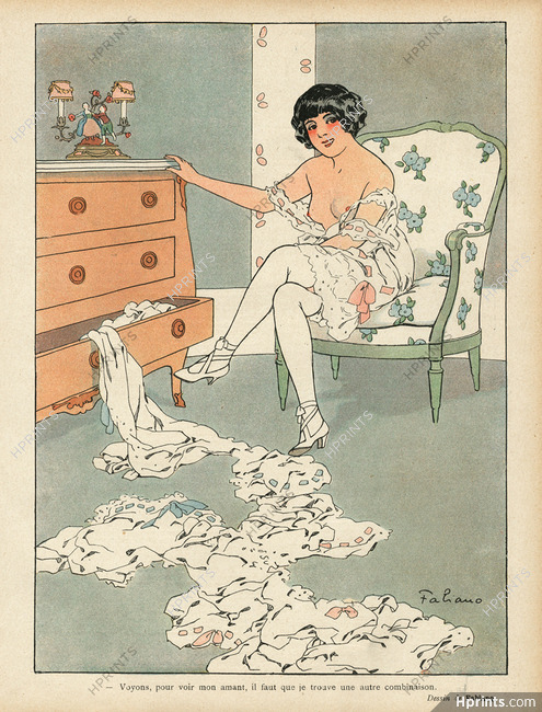 Fabien Fabiano 1912 Topless Woman, Lingerie