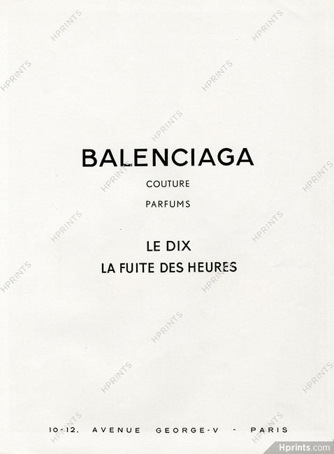 Balenciaga (Perfumes) 1952 Le Dix, La Fuite des Heures