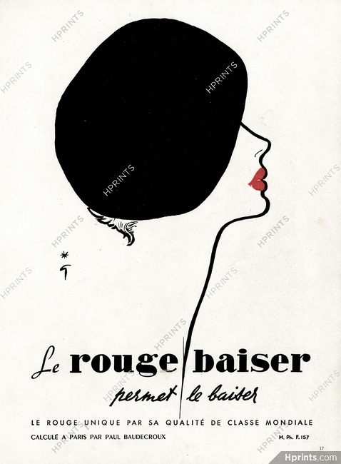 Rouge Baiser (Cosmetics) 1949 René Gruau (Béret A)