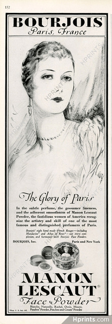 Bourjois (Cosmetics) 1927 "Manon Lescaut face powder"