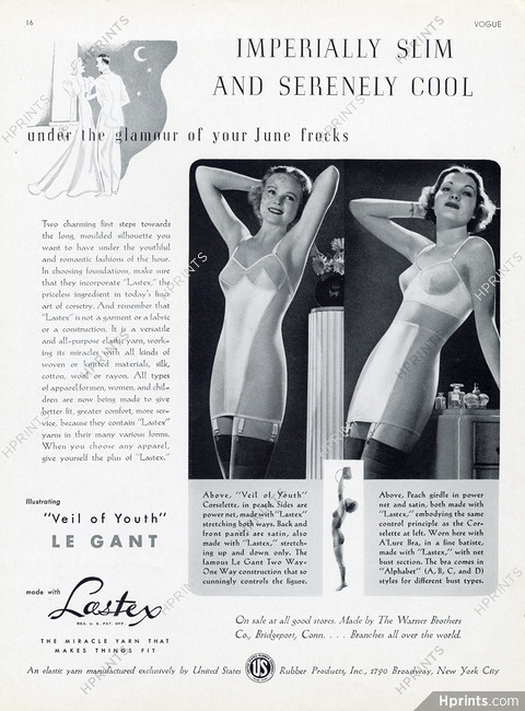 United States Rubber Company (Lingerie) 1937 Girdle, Filés Lastex, Le Gant