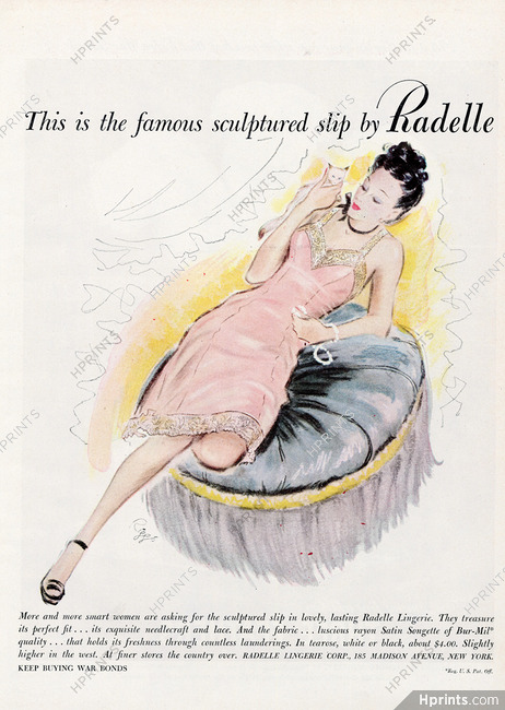 Radelle (Lingerie) 1943 "Sculptured slip" Lace