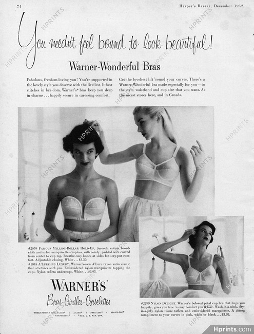Original Vintage Lingerie Ad for 1949 Warner's Sta-up-top Lingerie