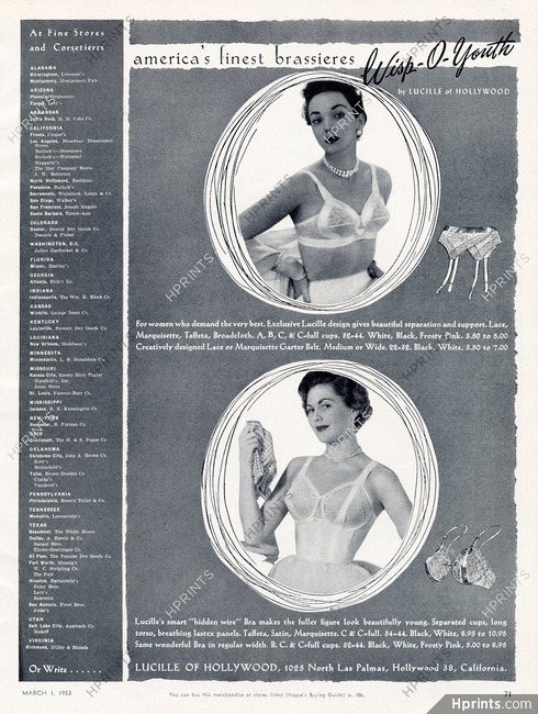 Lucille of Hollywood (Lingerie) 1953 Brassiere — Advertisement