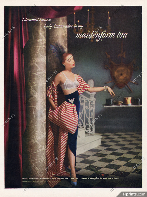 1957 Vintage Maidenform Bra Concerto Woman Beach Bra Model Print