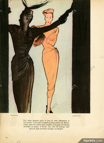 Jacques Fath & Balenciaga 1946 René Gruau, Evening Gown