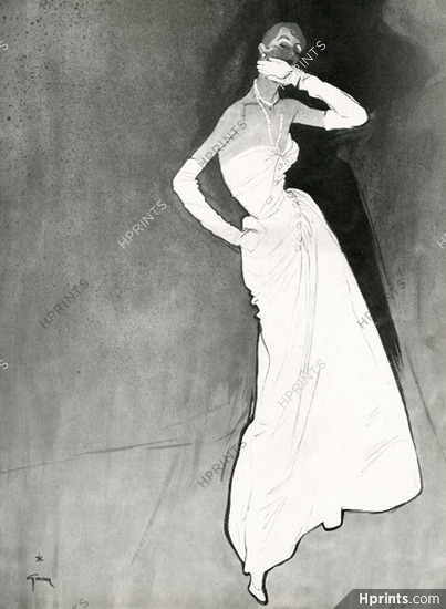 Christian Dior 1949 René Gruau, Evening Gown