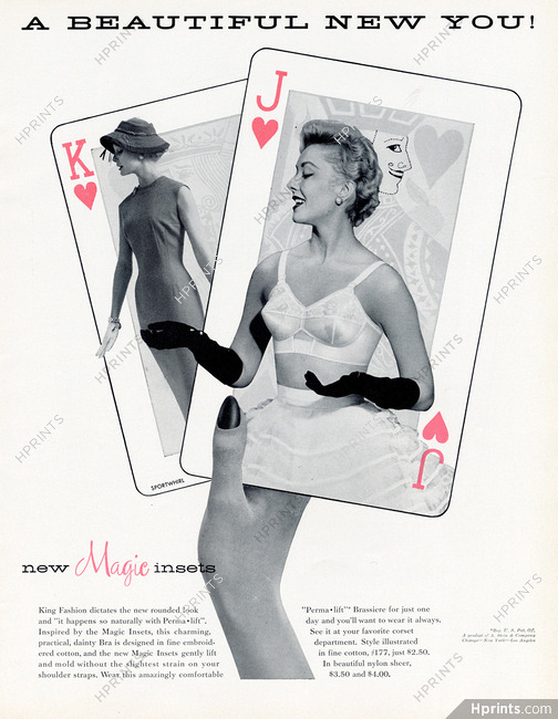Perma-Lift (Lingerie) 1956 Brassiere, Playing Cards, Sportwhirl Dress