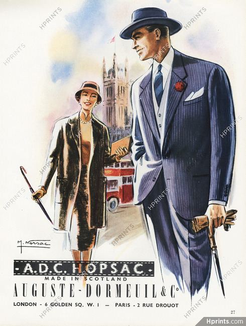 Auguste Dormeuil & Cie 1955 "A.D.C. Hopsac" M. Norsac, London, Men's Clothing