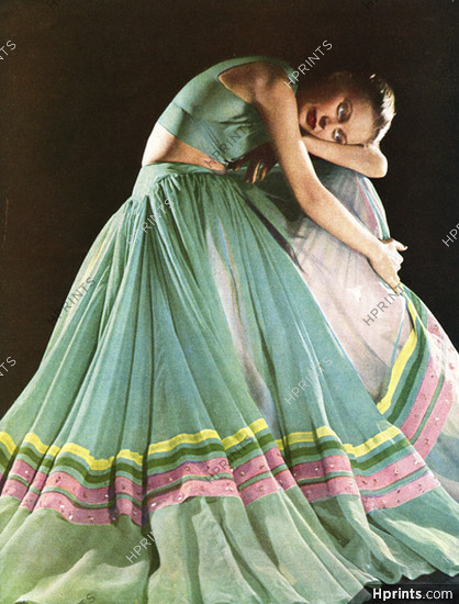 Grès (Germaine Krebs) 1947 Mousseline Turquoise, Evening Gown, Fashion Photography