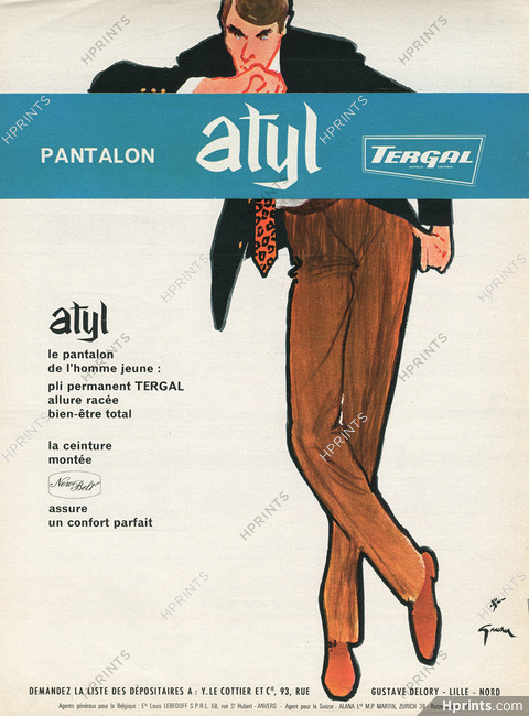 Tergal Atyl (Fabric) 1962 René Gruau, Men's Clothing