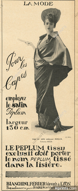 Bianchini Férier 1914 "Le Peplum" Cape en satin, Création Beer, Photo Félix