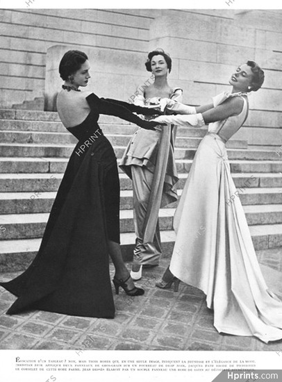 Christian Dior, Jacques Fath, Jean Dessès 1949 Evening dresses, Photo Meerson
