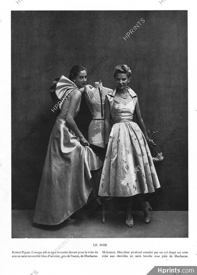 Robert Piguet, Molyneux 1949 Robe du soir en satin reversible, Corsage ailé, Ducharne, Photo Rutledge