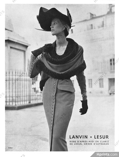 Jeanne Lanvin 1950 Robe d'après midi en Clariz, Lesur, Astrakan, Photo Skilford