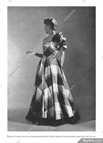 Jacques Launay 1947 Robe du soir en écossais, Photo Pottier
