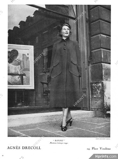Agnès-Drecoll 1949 Bandit, Manteau lainage rouge, Photo Jean-Marie Marcel