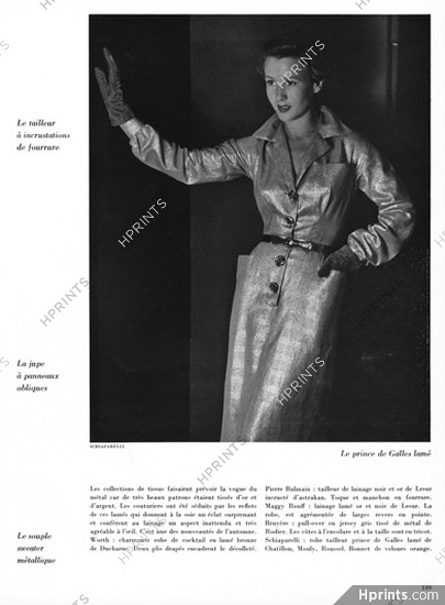 Schiaparelli 1950 Robe tailleur Prince de Galles lamé, Chatillon Mouly Roussel