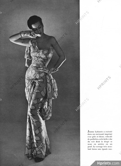 Jeanne Lafaurie 1947 Robe du soir, imprimé, épaule nue