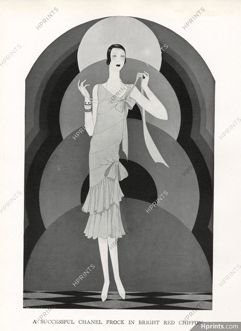 Chanel 1927 Reynaldo Luza, Evening Gown ruffles, red chiffon
