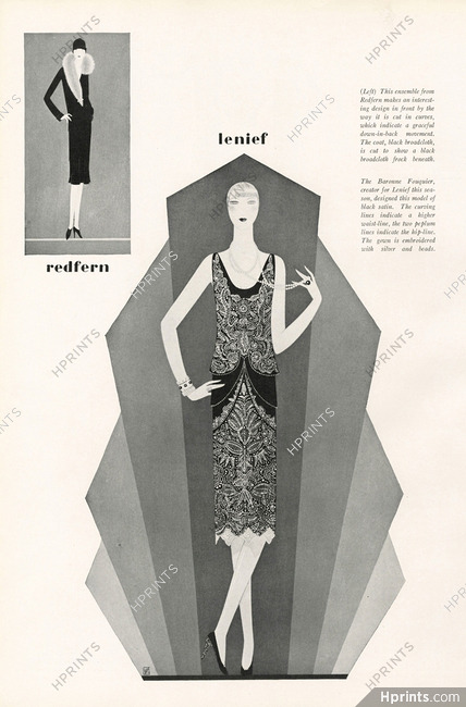 Alfred Lenief (Creator Baronne Fouquier) 1927 embroidery silver, black satin, Evening Gown, Reynaldo Luza