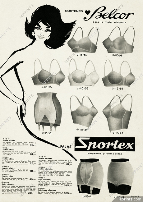 Sostenes Belcor, Fajas Sportex 1960 Bras, Girdles, Spanish