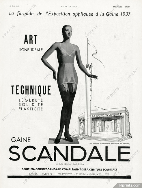 Scandale (Lingerie) 1937 Girdle, Bra, Pavillon à l'exposition des Invalides