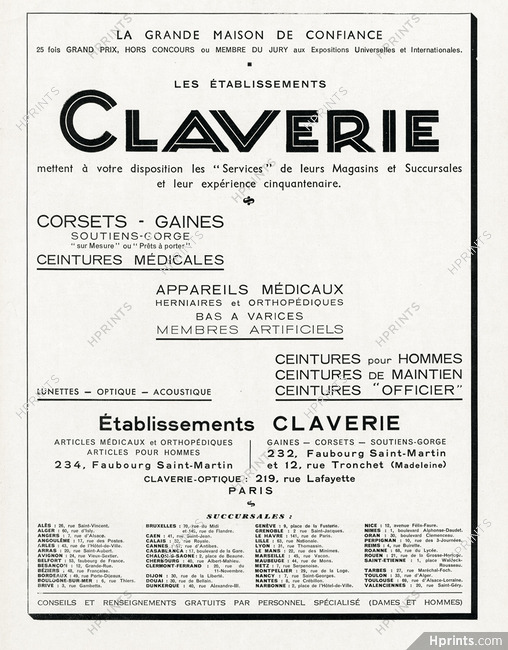 Claverie (Corsetmaker) 1939 Advert